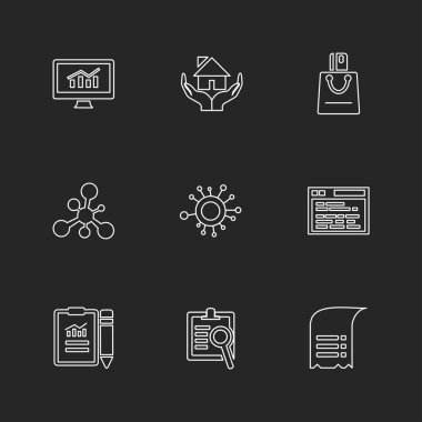 minimalist düz vektör app simgeler siyah arka plan üzerine 