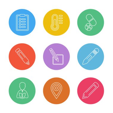 minimalist düz vektör app simgeleri beyaz arka plan üzerinde renkli daireler