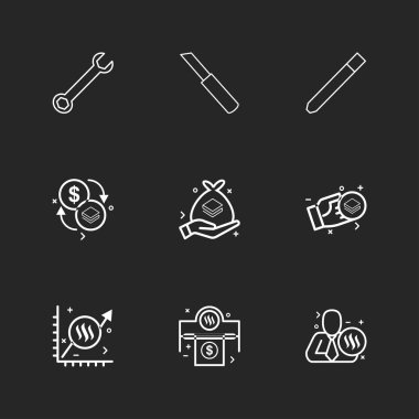 farklı minimalist düz vektör app simgeler siyah arka plan üzerine