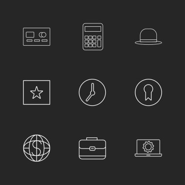 siyah arka plan üzerine minimalist düz vektör app simge kümesi