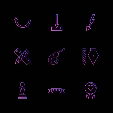 siyah arka plan üzerine minimalist düz vektör app simge kümesi