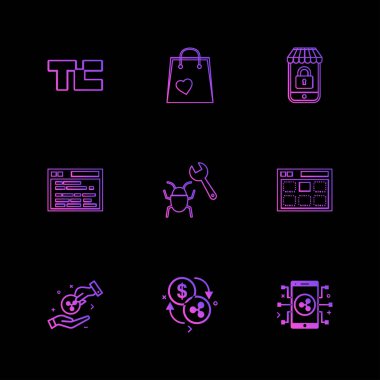 farklı minimalist düz vektör app simgeler siyah arka plan üzerine