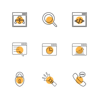 Beyaz arka plan üzerinde farklı minimalist düz vektör app simgeleri