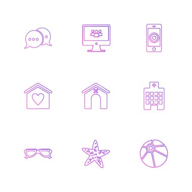 Beyaz arka plan üzerinde farklı minimalist düz vektör app simgeleri