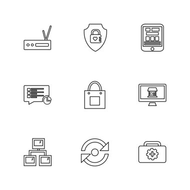 Beyaz arka plan üzerinde farklı minimalist düz vektör app simgeleri