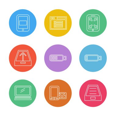 Beyaz arka plan üzerinde farklı minimalist düz vektör app simgeleri