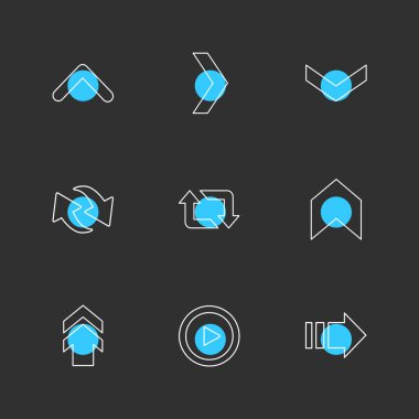 siyah arka plan üzerine minimalist düz vektör app simge kümesi