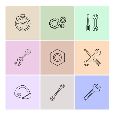 Renkli arka plan üzerinde farklı minimalist düz vektör app simgeleri