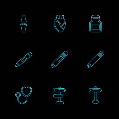 siyah arka plan üzerine minimalist düz vektör app simge kümesi