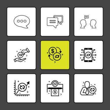 siyah arka plan üzerine minimalist düz vektör app simge kümesi