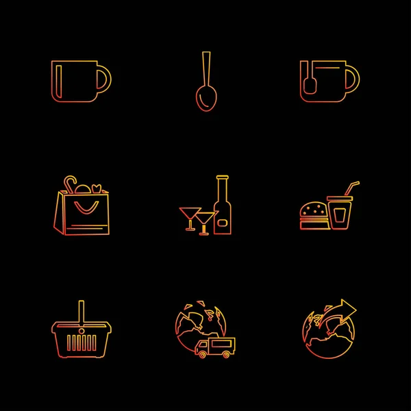 Iconos Aplicación Vector Plano Minimalista Sobre Fondo Negro — Vector de stock