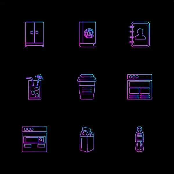 Différentes Icônes Application Vectorielle Plate Minimaliste Sur Fond Noir — Image vectorielle