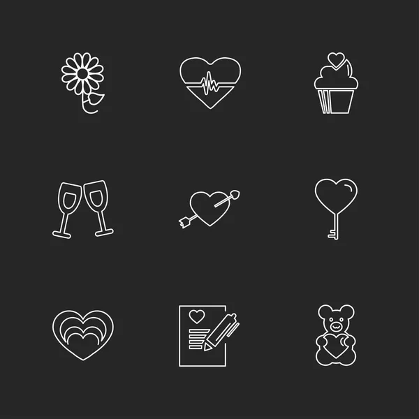 Conjunto Iconos Aplicaciones Vectores Planos Minimalistas Sobre Fondo Negro — Vector de stock