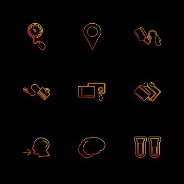 siyah arka plan üzerine minimalist düz vektör app simge kümesi