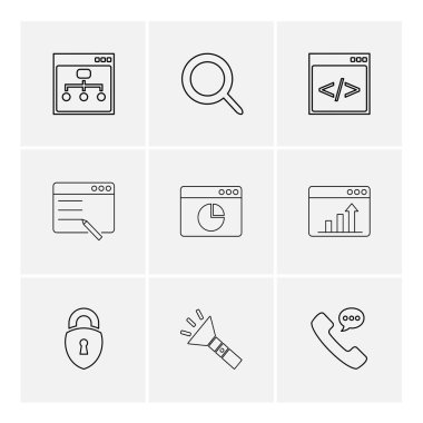 beyaz zemin üzerine minimalist düz vektör app simge kümesi