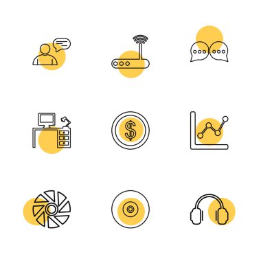 Beyaz arka plan üzerinde farklı minimalist düz vektör app simgeleri