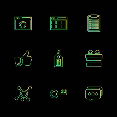 siyah arka plan üzerine minimalist düz vektör app simge kümesi