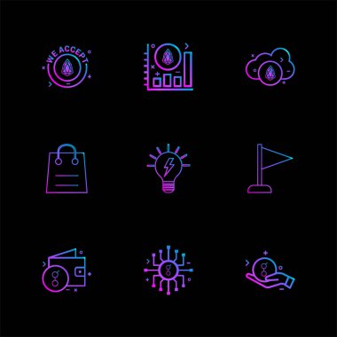 siyah arka plan üzerine minimalist düz vektör app simge kümesi