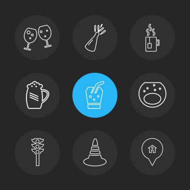 farklı minimalist düz vektör app simgeler siyah arka plan üzerine