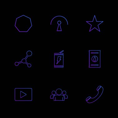 siyah arka plan üzerine minimalist düz vektör app simge kümesi