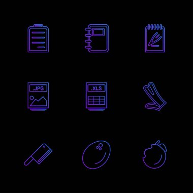 siyah arka plan üzerine minimalist düz vektör app simge kümesi