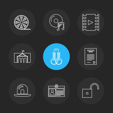 siyah arka plan, rasgele koymak basit düz app simgeleri ve logotypes, vektör çizim