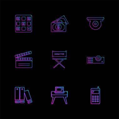 siyah arka plan, rasgele rozetleri ayarla basit düz app simgelerin vektör çizim