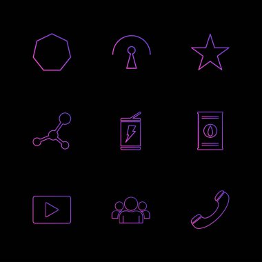 siyah arka plan üzerine minimalist düz vektör app simge kümesi