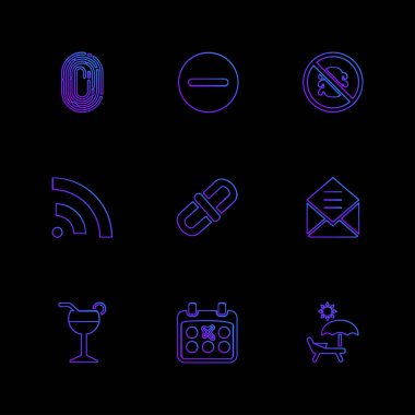 siyah arka plan üzerine minimalist düz vektör app simge kümesi