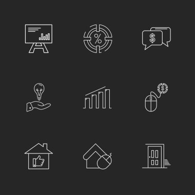 farklı minimalist düz vektör app simgeler siyah arka plan üzerine