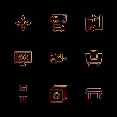 siyah arka plan üzerine minimalist düz vektör app simge kümesi