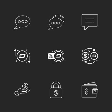 siyah arka plan üzerine minimalist düz vektör app simge kümesi