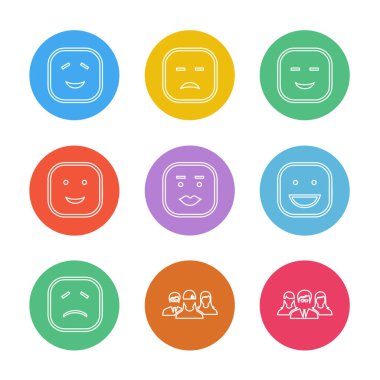 Renkli arka plan üzerinde farklı minimalist düz vektör app simgeleri