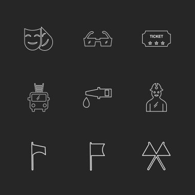 siyah arka plan ve basit düz app simgeler, vektör çizim set