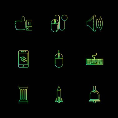 siyah arka plan üzerine minimalist düz vektör app simge kümesi