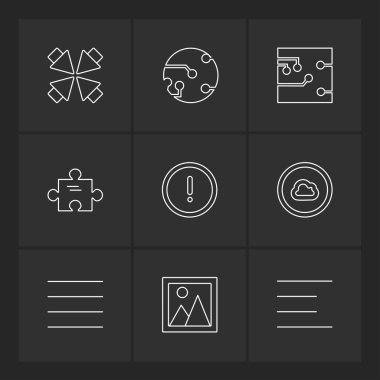siyah arka plan üzerine minimalist düz vektör app simge kümesi