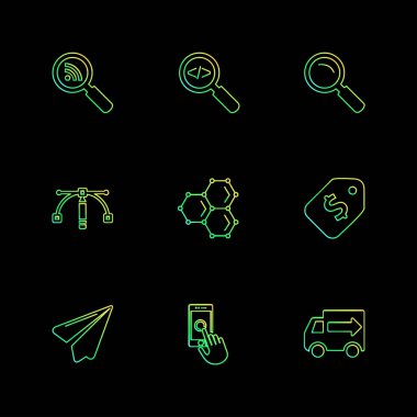 siyah arka plan, grafik rozetleri ayarla basit düz app simgelerin vektör çizim