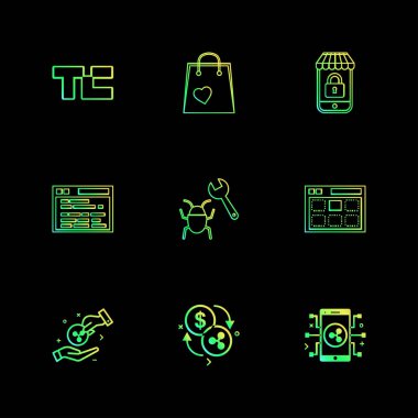 farklı minimalist düz vektör app simgeler siyah arka plan üzerine