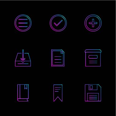 dijital sanat, siyah arka plan ve basit düz app simgeler, vektör çizim set