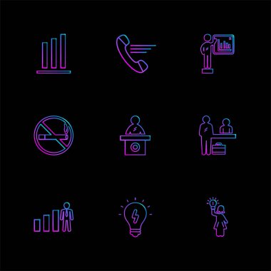 siyah arka plan üzerine minimalist düz vektör app simge kümesi