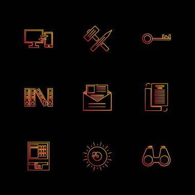 siyah arka plan üzerine minimalist düz vektör app simge kümesi