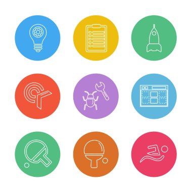 Beyaz arka plan üzerinde farklı minimalist düz vektör app simgeleri