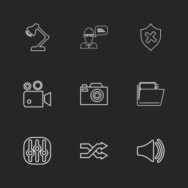 farklı minimalist düz vektör app simgeler siyah arka plan üzerine