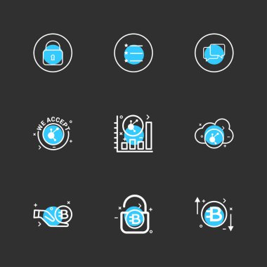 minimalist düz vektör app simgeler siyah arka plan üzerinde renkli daireler ile 