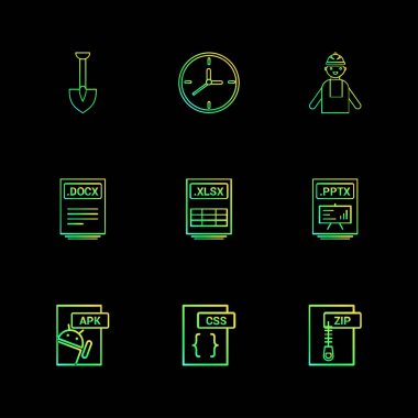 farklı minimalist düz vektör app simgeler siyah arka plan üzerine