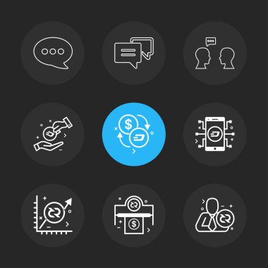 farklı minimalist düz vektör app simgeler siyah arka plan üzerine