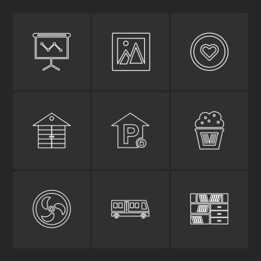 siyah arka plan üzerine minimalist düz vektör app simge kümesi