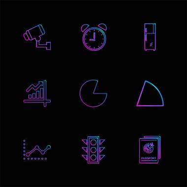 siyah arka plan üzerine minimalist düz vektör app simge kümesi