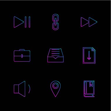 siyah arka plan üzerine minimalist düz vektör app simge kümesi