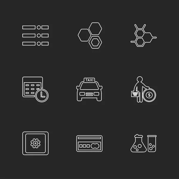 Zwarte Achtergrond Willekeurige Set Van Eenvoudige Vlakke App Pictogrammen Logo — Stockvector